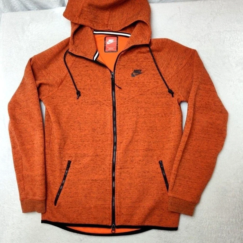 Nike Hoodie Mens M Orange Tech Fleece Windrunner Full Zip Hooded 545277-891